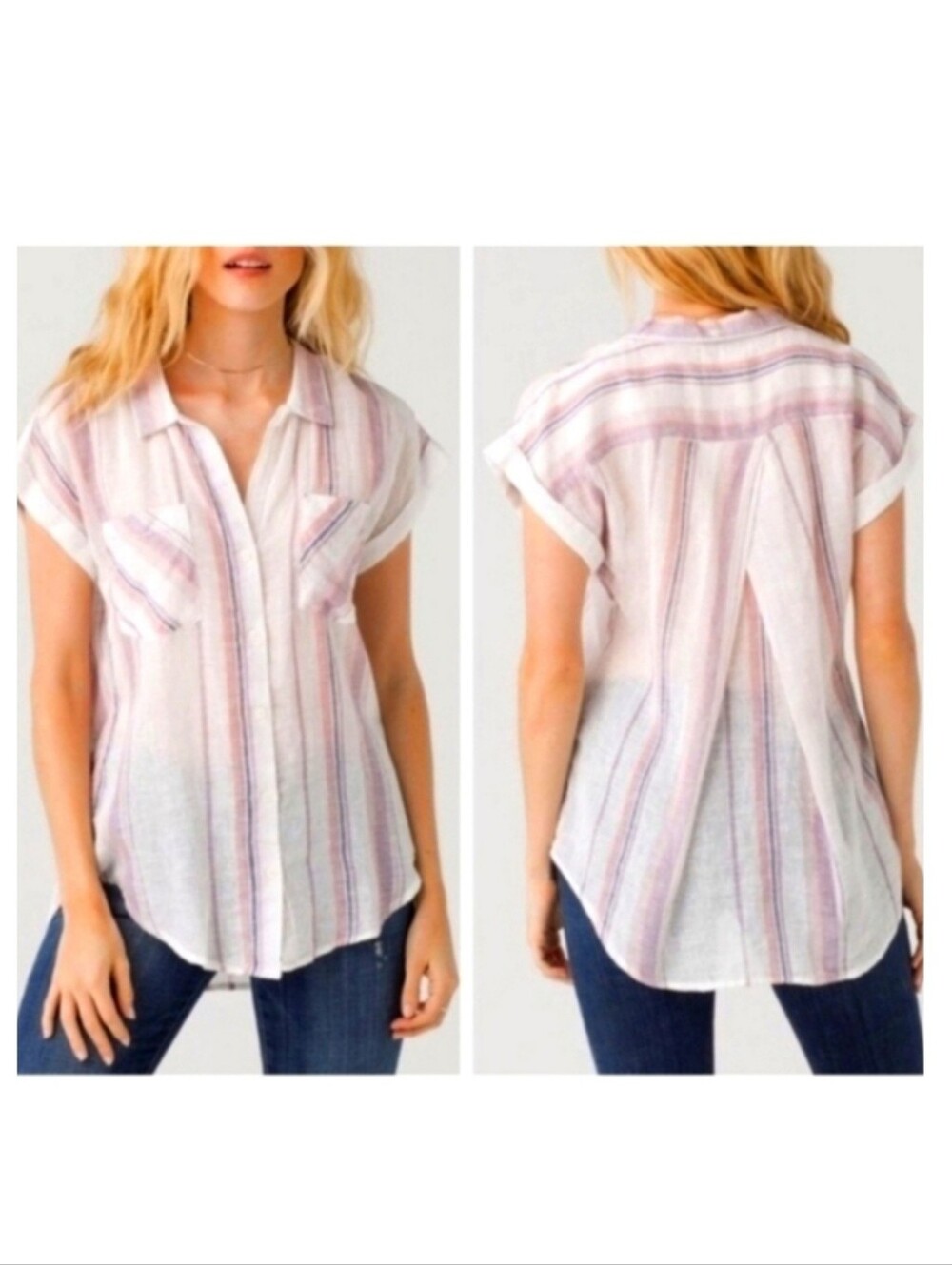 Thread & Supply striped linen / cotton blend button down shirt sz. Large